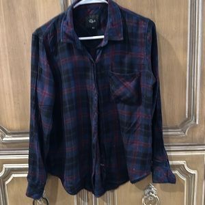 Rails long sleeved size Medium navy  blue and maroon plaid shirt.